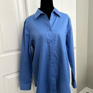 Jones New York Blue Blouse Relaxed Fit Long Sleeves